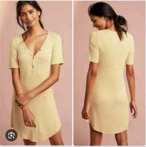 Pure + Good By Anthropologie Chic Yellow Striped V-Neck Dress_M